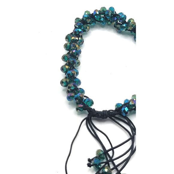 Crystal Emerald AB Peacock Rondelle Beads Iridescent Bracelet Slide Knot 8in - Picture 2 of 5